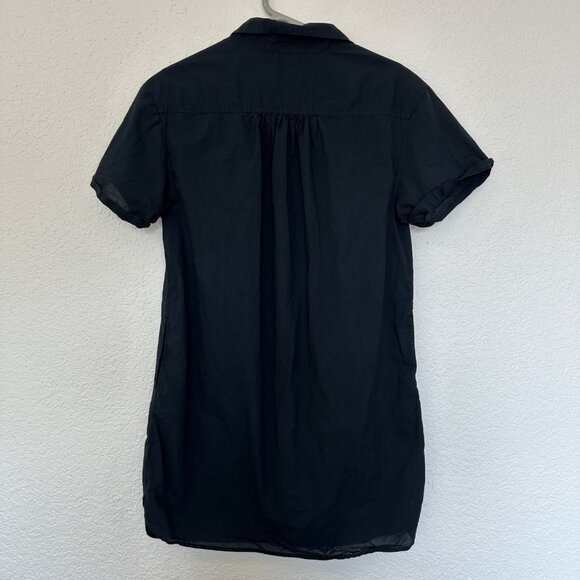Lilla P Cotton Button Up Shirt Dress Short Sleeve Length Size S Black Pockets - Picture 2 of 10